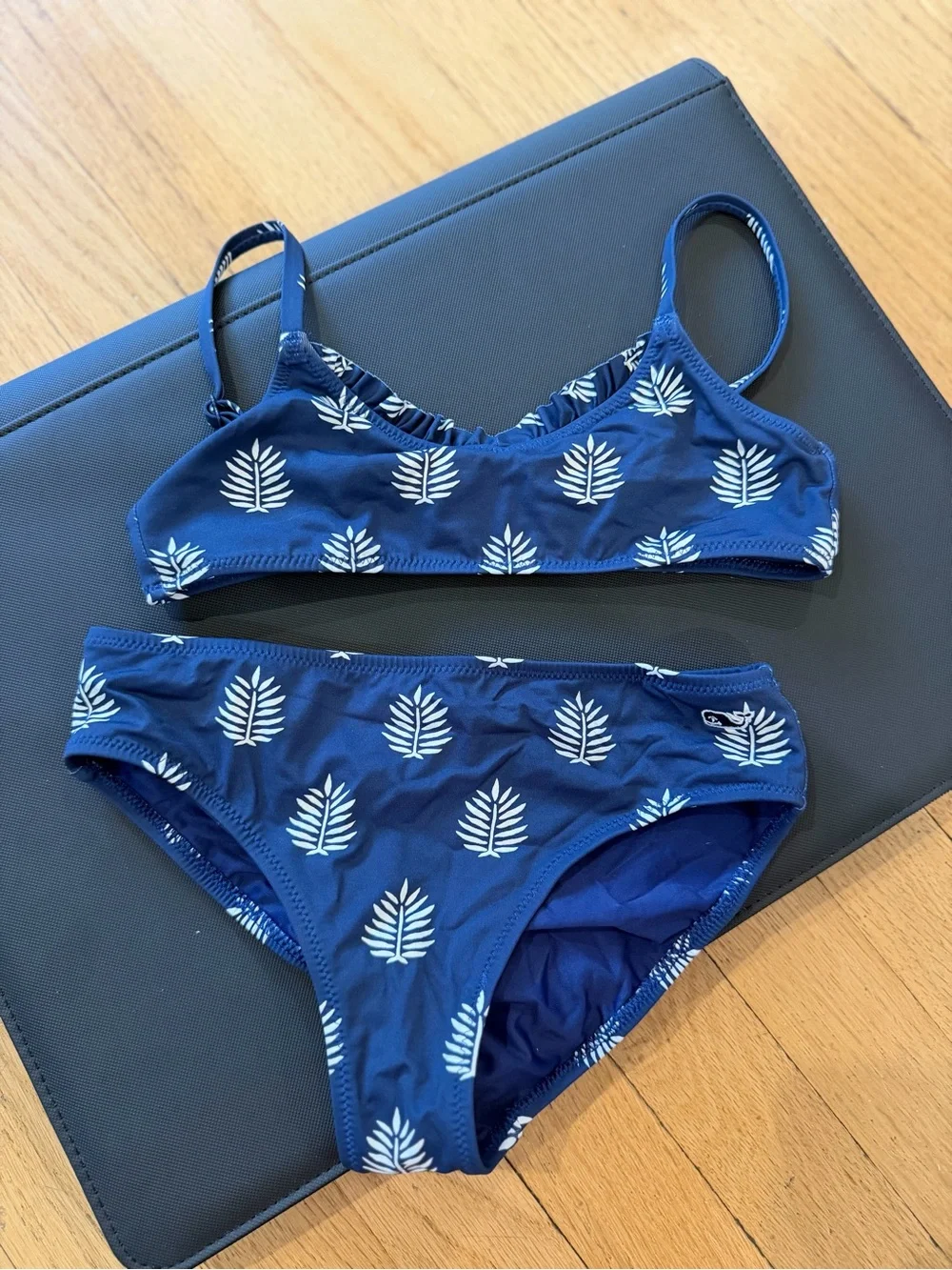 Vineyard Vines Navy & White Leaf Print Kids Bikini